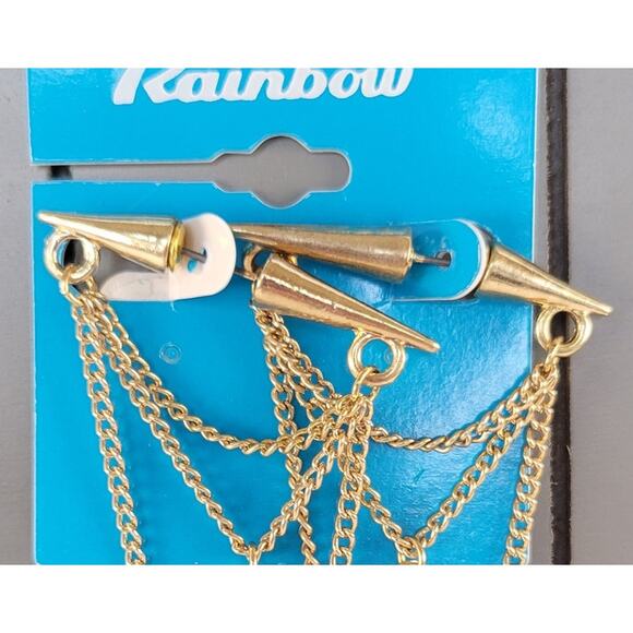 Gold-Tone Multi Cross Layered Chain Pierced Earrings 3.5" Rhinestones Edgy Punk - Picture 6 of 8